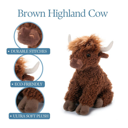 The Petting Zoo Highland Cow Plushie Stuffed Animal, Gifts for Kids, Wild Onez Wildlife Animals, Brown Cow Plush Toy, 12 inches