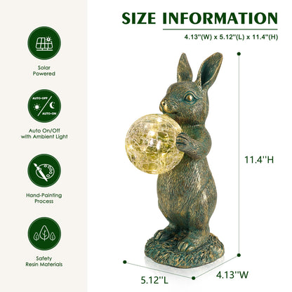 zuzuzen Solar Rabbit Statue with LED Lights, Outdoor Garden Decor, Bunny Figurine for Patio Yard, Lawn Ornament, Easter & Housewarming Gift