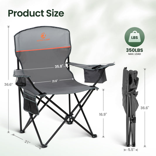HIGH POINT SPORTS 2 Pack Portable Camping Chair for Adults, Folding Outdoor Camp Chair Lightweight Lawn Chairs Folding Collapsible Chair for Camping, Tailgates, Beach, Gray, Support 350 lbs