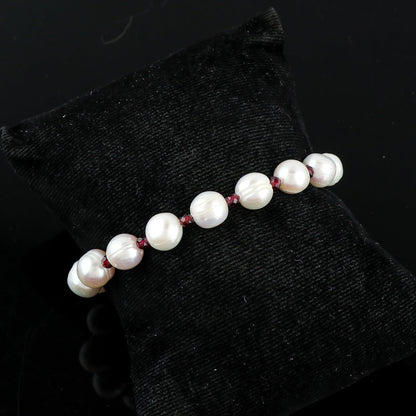 CRYSTALIS Natural Garnet And Freshwater Pearl Beaded Bracelet, Elegant Beads Crystal, Chakra Bracelet, Healing Bracelet, Gemstone Jewelry, Friendship Bracelet, 925 Sterling Silver Slider 10 inch