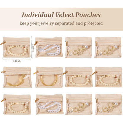 Yaliang Travel Jewelry Organizer, Travel Jewelry Box with 12 Velvet Zipped Pouches Bags for Jewelries Necklaces Rings Earrings Sorting Storage for Women Girl Gifts, Butter Yellow