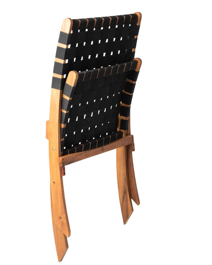Balkene Home 62774 Sava Indoor Outdoor Folding Chair Low Slung Portable Seating Solid Acacia Wood Woven Seat & Back Indoors Porch Lawn Garden Fishing Sporting - Black Webbing