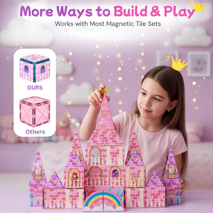 LATI Magnetic Tiles Princess Castle Building Toy for Kids, Double-Sided Magnetic Blocks for Day & Night Play, Open-Ended STEM Educational Toy, Compatible with Other Brands, Gift for Girls Ages 3–8