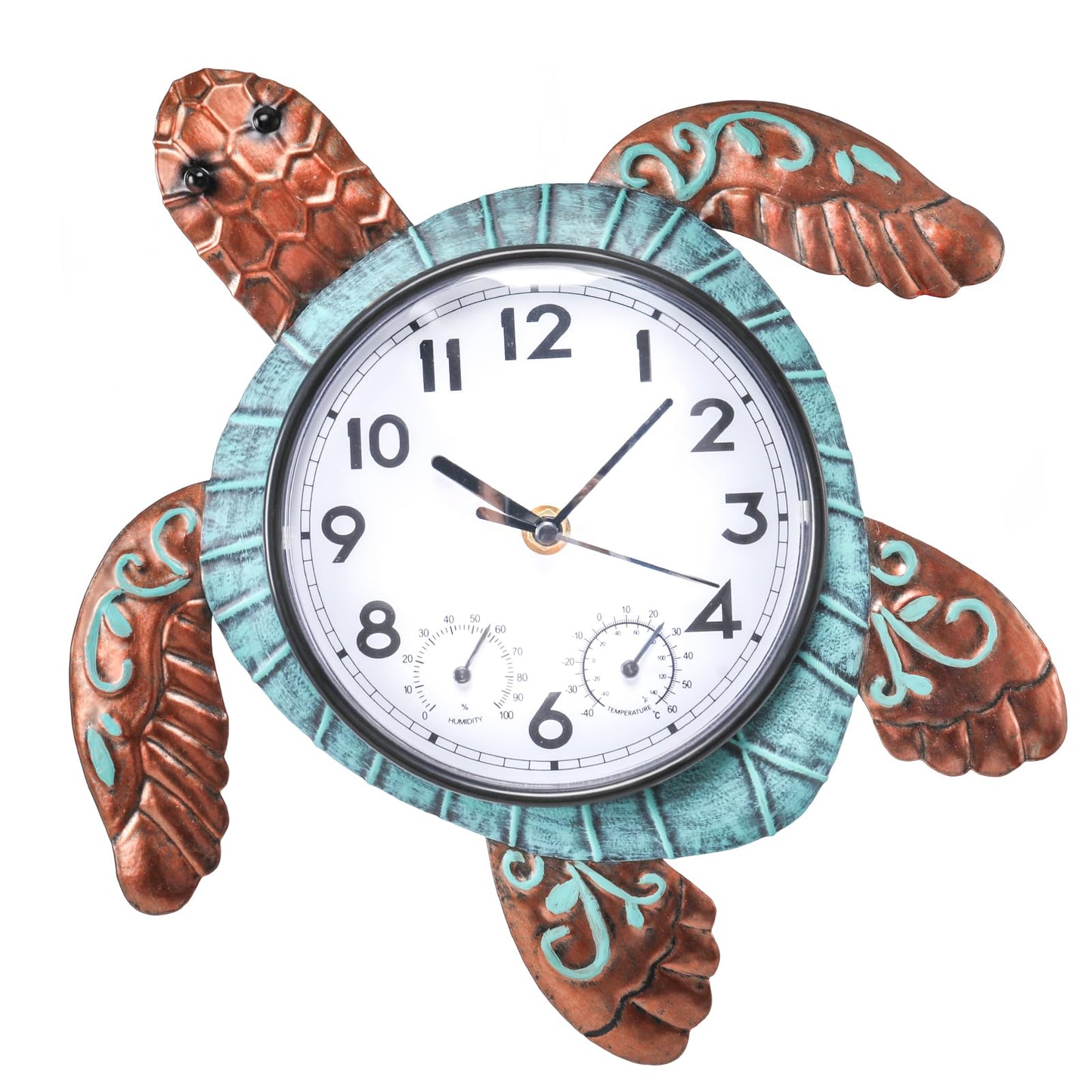MUMTOP Turtle Outdoor Clock Waterproof, 12.6 Inch Outside Wall Clock with Thermometer Combo for Patio Pool Garden Home Decor