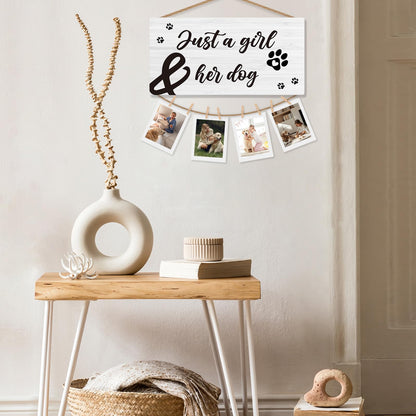 shiviody Dog Picture Frame Photo Holder for Wall, Dog Mom Lovers Owner Gifts for Women, Gifts for Pet Lovers, Just a Girl and Her Dogs Photo Hanging Display Picture Board for Wall Decor