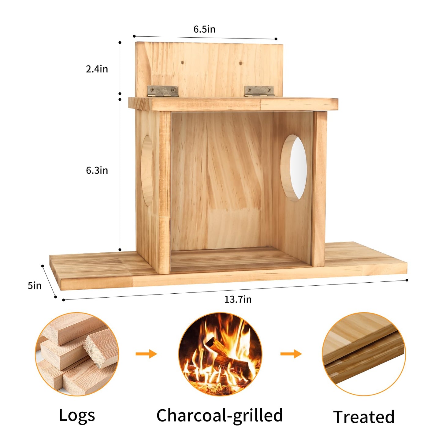 Wood Squirrel Feeder, Squirrel Feeders for Outside Winter, Wooden Chipmunk Feeder Waterproof for Corn, Peanuts, Durable Box Easy to Fill with Removable Front Panel