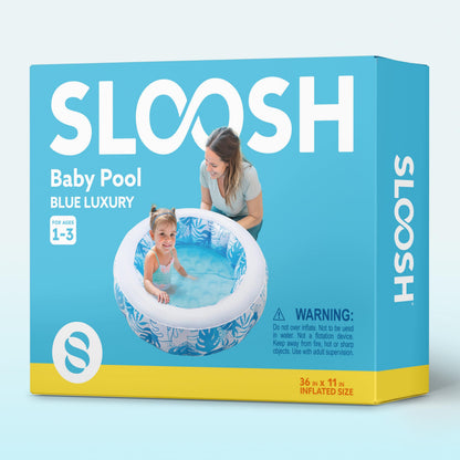 SLOOSH Inflatable Kiddie Pool for Kids, 36"x11" Swimming Pool with Soft Pad Floor for Kid & Toddler, Round Blow Up Baby Ball Play Pit Pools for Swim Party, Portable Indoor & Outdoor Water Toys (Blue)