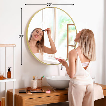 NEWBULIG Gold Round Wall Mirror 30 Inch, Bathroom Mirrors for Over Sink, Wall Decor for Bathroom, Entryway, Bedroom, Vanity