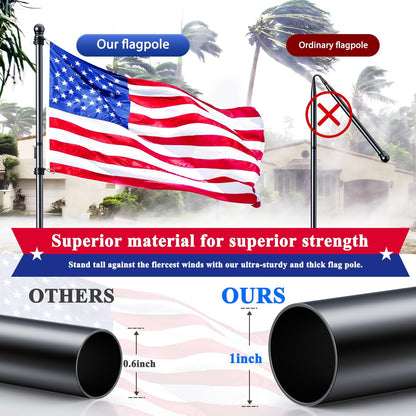 PHITRIC 5FT Flag Pole Kit with 3x5 American Flag for House Outside, Stainless Steel Rustproof Flagpole Holder for 3x5 Sports Fan Outdoor Flags for Outside House (Black)