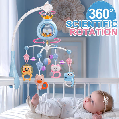 ZFSZSY Crib Mobile with Music and Lights,Mobiles for Cribs, Baby Mobile Arm Toys Hanging for Girls Boys Infants 0-6 6-12 Months, Bassinets Nursery Musical Portable Mobile Clip On Pack and Play(Bule)