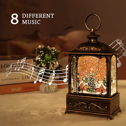 Christmas Village Snow Globe Lantern,Christmas Decorations Indoor Water Lantern Swirling Glittering with Music & Timer, USB/Battery Operated Lighted Lanterns for Home Decor Gifts (Forest House)