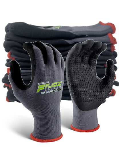 Work Gloves Foam Nitrile Coated with Grip Dots,12 Pairs Extra-Grip Ultra-light Breathable Touchscreen Seamless Knit Nylon Working Glove for Automotive Repair,Gardening,Handling, Assembly(Small)