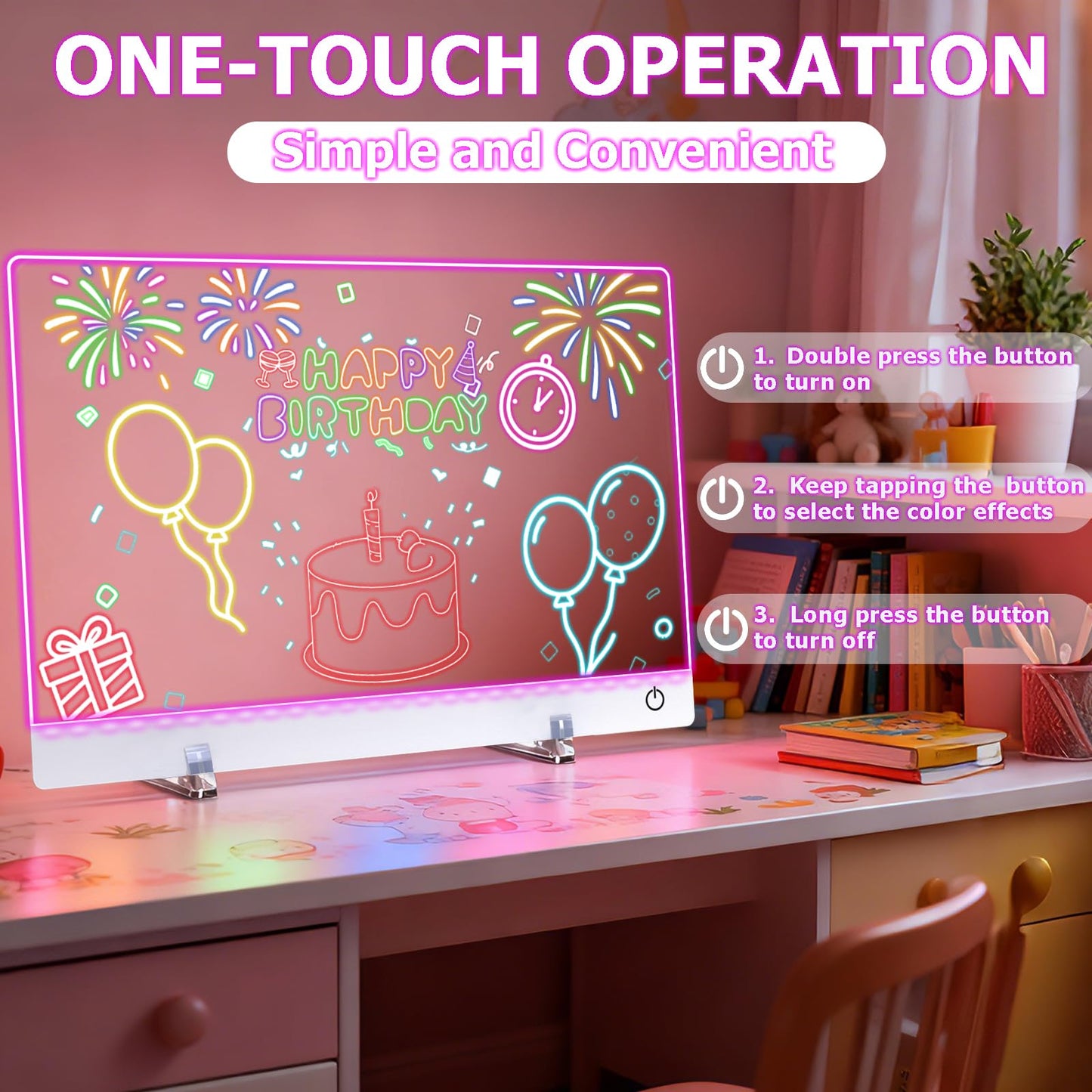 16.8-Inch Led Drawing Board for Kids: Rechargeable Lumiboard LED Drawing Tablet with 7 Colors&3 Dynamic Modes Dry Erase Boards Light Up Drawing Board Toys Birthday Gifts for Grandkids Girls Teens
