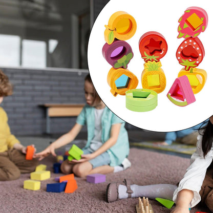 Wooden Stacking Blocks for Kids, 10-Piece Sensory Toy Set with Acrylic Fruit & Vegetable Shapes, Fine Motor Skills Gift for Boys Girls