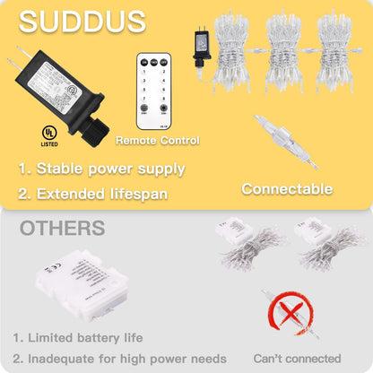 suddus 100 LED String Lights with Remote Control, 33ft Connectable Clear Wire Fairy Lights, 8 Modes & Timer Dimmable, Waterproof Plug in Twinkle Lights for Bedroom, Patio, Christmas Tree - Warm White