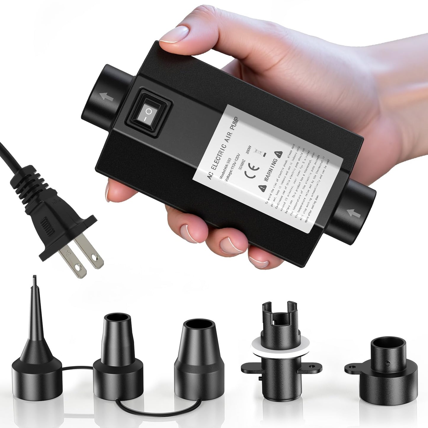 Fumxi Electric Air Pump for Inflatables Pool Toys: Compact Size AC110-120V, Quick-Fill Inflator Deflator for Air Mattress Beds, Tanning Pool Float, Boats 5 Nozzles 2.0PSI, 200W