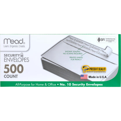 Mead #10 Security Business Envelopes Letter Size 4-1/8" x 9-1/2" – Peel and Seal, Privacy Lined, No-Window, Press-It Seal-It Self-Adhesive for Home & Office Mailing, 500 Count (740010)