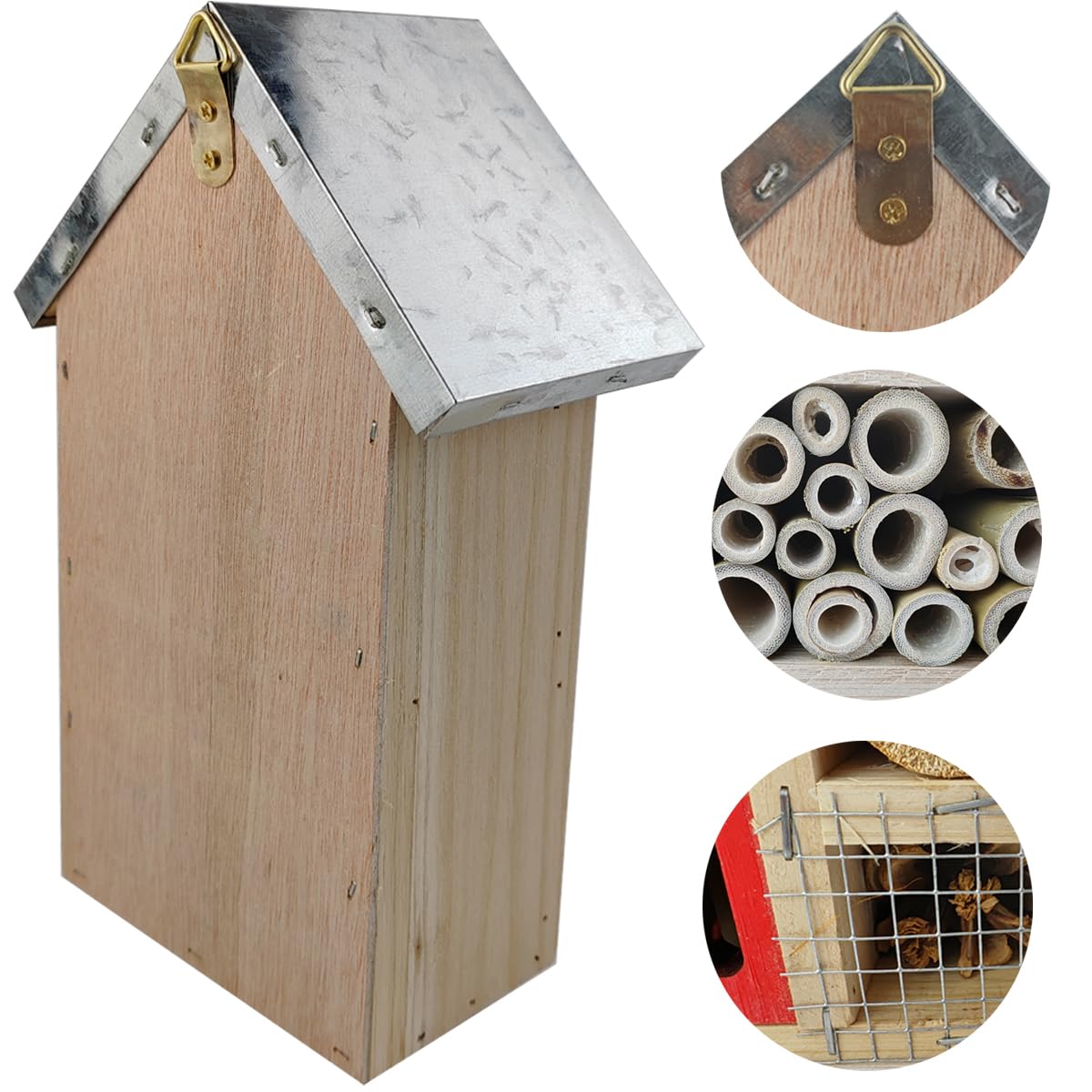 TIHOOD Natural Wooden Hanging Bee House for Gardens Natural Wooden Butterfly Hotel for Bee, Butterfly, Ladybirds, Habitat, Bee Hotel Garden