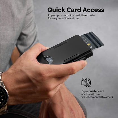 Slimwalt Wallet for Men with Money Clip - Holds 10-20 Cards, RFID Blocking Card Holder Wallets with Smart Card Slot, Minimalist Mens Wallet, Metal Pop Up Wallet, Gifts for Men Black