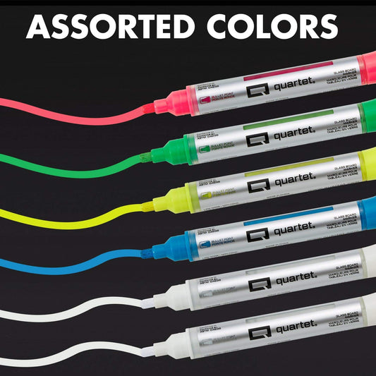 Quartet Dry Erase Markers, Glass Whiteboard Markers, Bullet Tip, Assorted Neon Colors, 6 Pack (79559Q)