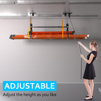 KOSEOO Ceiling Ladder Hoist, Heavy Duty Pulley System for Garage Storage, Ladder Hanger Hold Up to 150 lbs Capacity for Kayak, Cargo Box, Canoe, Bike Lift, Fit 10-18 Foot Ceilings, Black