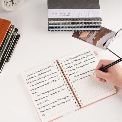 OnMove Spiral Notebooks Journal for Women Men 12 Pack Bulk Leather Hardcover with Pen Holder A5 160 Pages 100 GSM Thick Paper for Work School Lined Gray