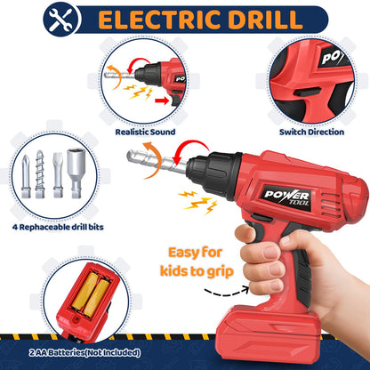 Kids Tool Bench with Realistic Electric Drill, 132 PCS Toddler Tool Set, Birthday Toys for Kids Ages 3 4 5 6 7 8, Toddlers Tool Box & Workbench, Kid Tools Set for Boys Girls 3-5 6-8