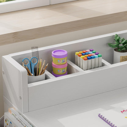 BOLUO White Kids Desk and Chair Set for 5-8 Year Old, Small Child Desk with Fabric Drawer, Children Study Table with Storage Toddler Girls Boys