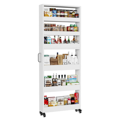 Qiaoxuan Slim Storage Cart, Lightweight 6 Tier Metal Rolling Utility Kitchen Cart on Wheels, Mobile Storage Shelving Unit Organizer for Bathroom Laundry Office Narrow Places (White, 6" D)