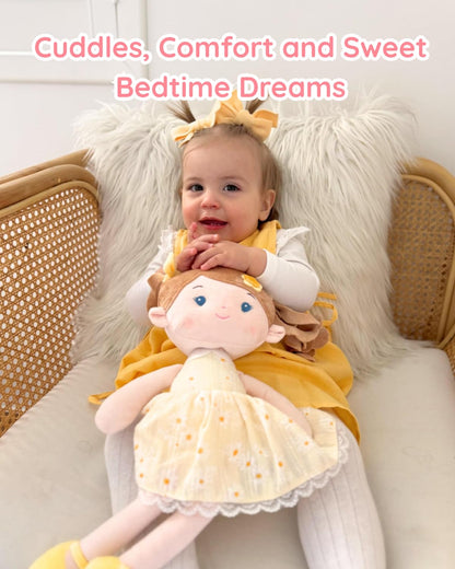 LeyaDoll Soft Baby Doll Toys (16''), My First Baby Rag Doll for 1 Year-Old Girl Birthday Gift, Christmas Plush Toys Gift for Toddler Kids Infants-Daydream-Daisy-Girl-Yellow