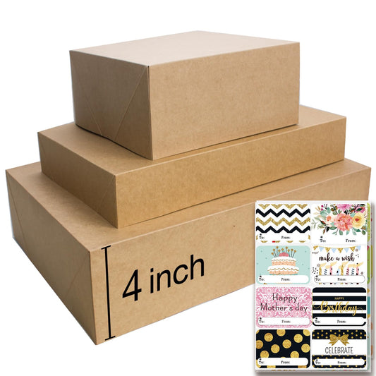 12 Rustic Kraft Gift Wrap Boxes with Lids for wrapping Large Clothes (Assorted sizes for wrapping Robes,Blankets, Coat, and Shirts) and 80 Different Occasion Tag Stickers for Mother’s, Father’s Day,Birthdays, Baby Showers, Weddings Presents Packaging