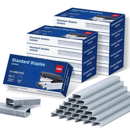 Deli Staples, 50000 Staples, Standard Staples for Desktop Staplers, 1/4'' Length, 210/Strip, 10 Boxes of 5000 Each