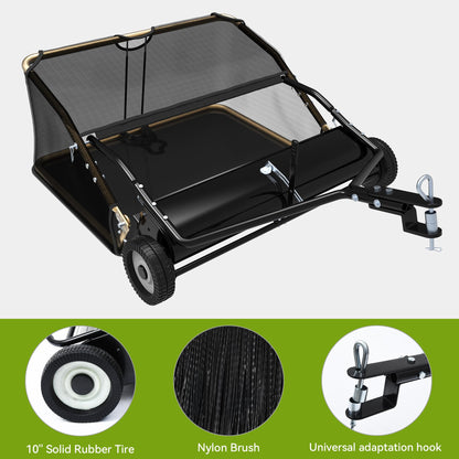 AUTOSAVER88 48" Tow Behind Lawn Sweeper, 25 cu. ft Capacity Pull Behind Lawn Sweeper, Leaf & Grass Collector with Adjustable Brush Height and Dumping Rope Design for Yard Lawn