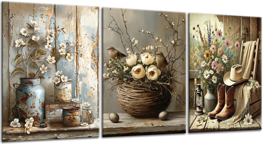 3 Pack Diamond Art Kits for Adults Beginner-5D Vintage Flowers Diamond Painting Kits for Adults,DIY Full Drill Diamonds Rustic Farmhouse Gem Art Kits for Gift and Home Decoration(12x16 inch)