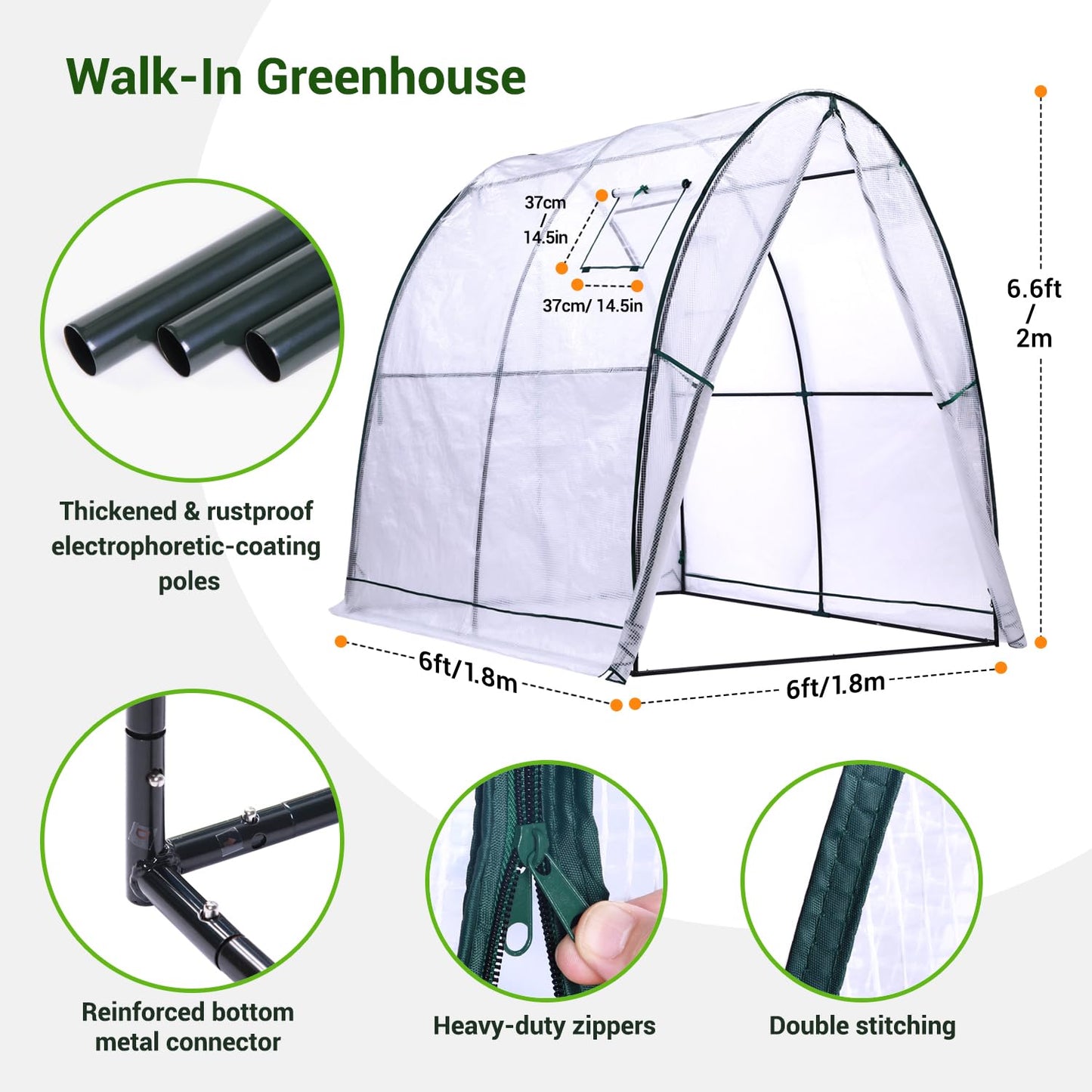 Ohuhu Portable Tunnel Greenhouse Outdoor: Heavy Duty Walk in Green House with Mesh Windows Durable Plastic PE Cover for Outside, 5.9x5.9x6.6 FT, White