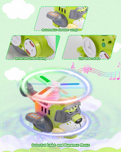 Gofimyee Tiger Style Kids Airplane Toy – Electric Helicopter Toy with Lights & Sounds, 360° Spinning Propeller, Bump-and-Go Action – Light-Up Toy for Toddlers Ages 3-7, Boys & Girls Birthday Gift
