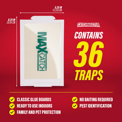 Catchmaster Max-Catch Mouse & Insect Glue Trap 36pk, Mouse Traps Indoor for Home, Sticky Pest Control Adhesive Tray for Catching Bugs, Bulk Classic Glue Boards