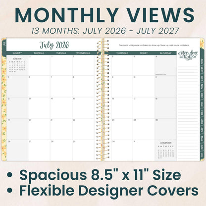 bloom daily planners 2026-2027 Planner (8.5” x 11") 13 Month Academic Year Organizer (July 2026 - July 2027) - Weekly & Monthly Agenda Book with Stickers & Tabs - Butter Yellow Daisies
