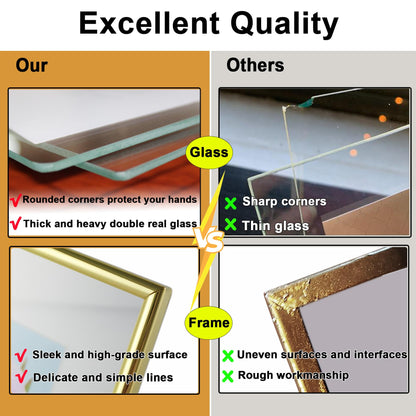 CROXXID 8x10 Picture Frame set of 2, for 5x7 6x8 with Floating Effect, for 8 x 10 without Floating, Double Real Glass Photo Frames Only for Tabletop, Home or Wedding Decoration Gift (Horizontal Gold)