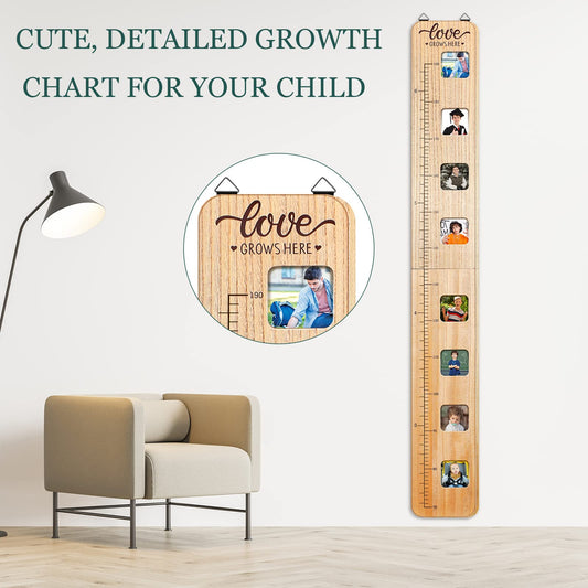 Chunful Wooden Growth Chart for Kids with Picture Frames Height Growth Chart for Wall Foldable Height Measurement Ruler for Boy Girl Teen Bedroom Playroom Nursery Child's Room Wall Decoration