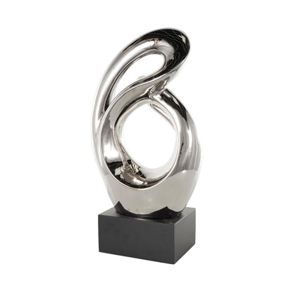 Deco 79 Ceramic Abstract Decorative Sculpture Home Decor Statue, Accent Figurine 14" x 7" x 27", Silver