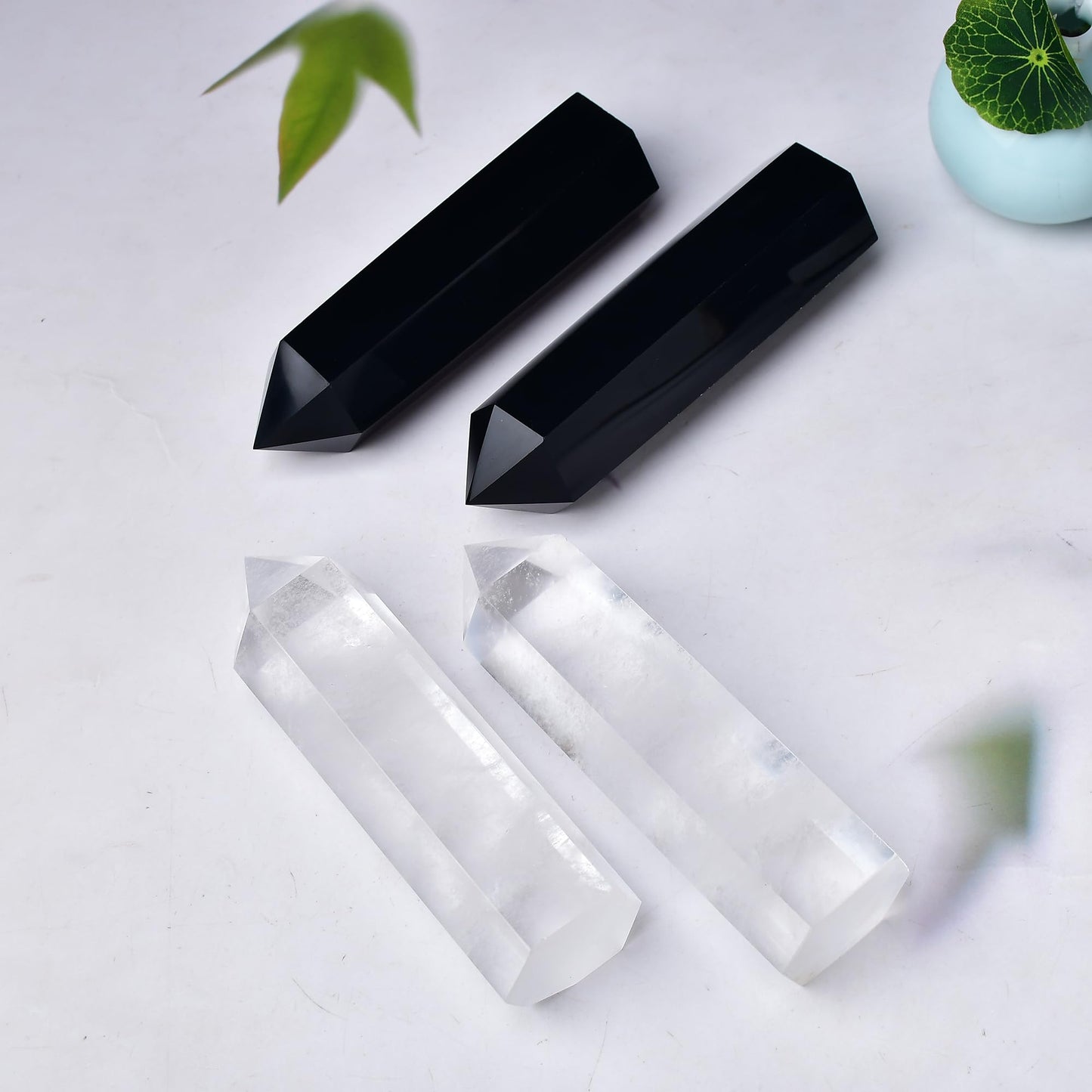 WUYOUSHI Large Black Obsidian Crystal Tower 6" Natural Healing Crystal Wand 6 Faceted Chakra Crystal Point Reiki Meditation Therapy Home Decoration Gift(0.85-1lb)