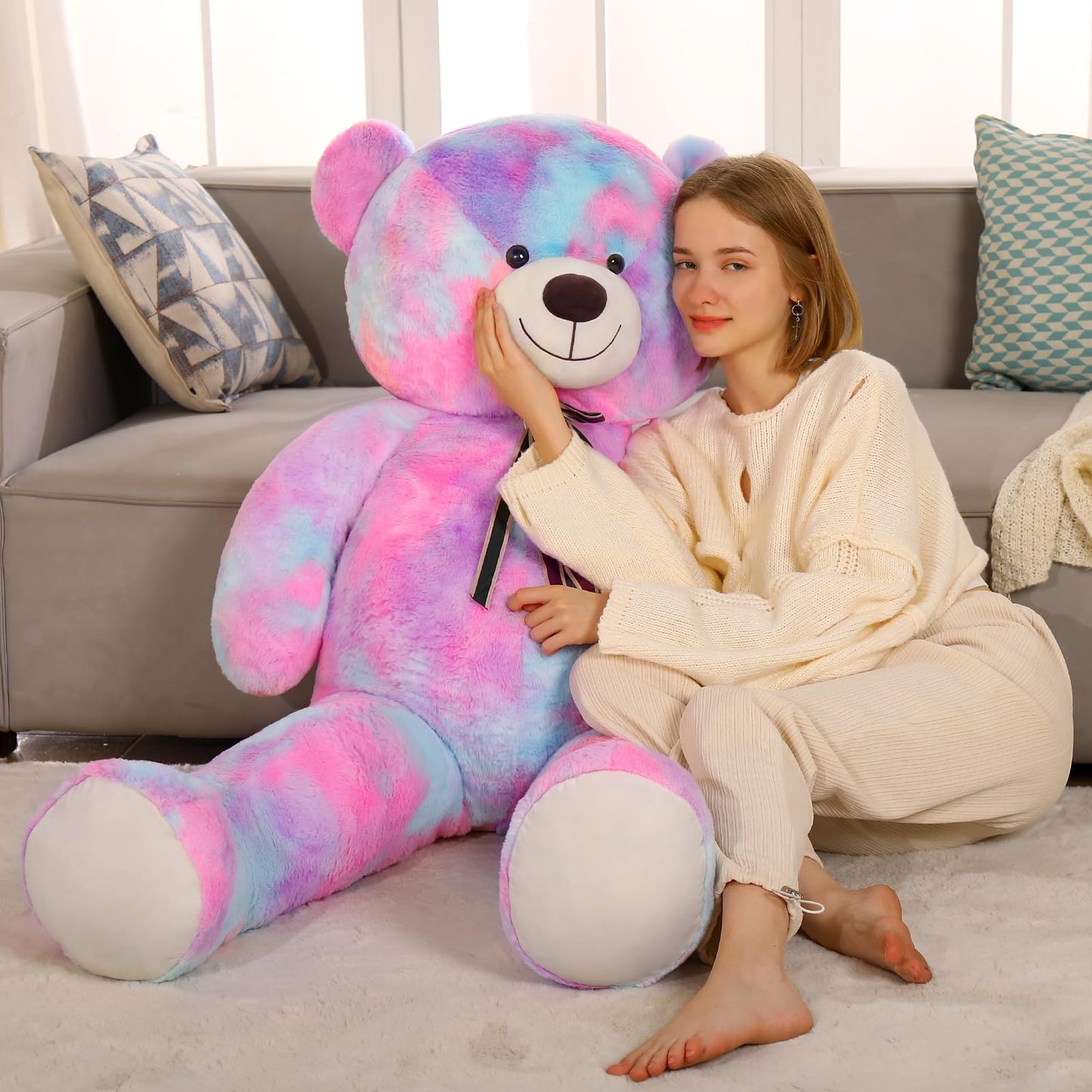 Tezituor Big Teddy Bear,Giant Rainbow Purple Teddy Bear Stuffed Animal,59 Inches Soft Plush Bear Toys,Girlfriend Baby Shower Life Size Bears Gifts for Valentines,Christmas,Birthday 5 Feet