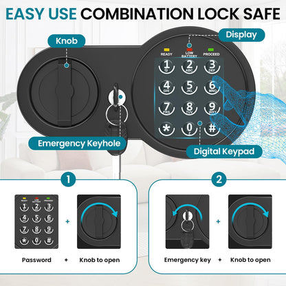 Mitlvge 0.9 Cuft Small Safe Box, Money Safe with Removable Shelf, Fireproof Waterproof Bag and Programmable Keypad, Home Safe with Smart Alert and Wall Mount Kits for Money, Jewelry and Documents