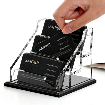SANRUI Acrylic Business Card Holder - 8MM Thick Widened Base, 3-Slot Business Card Display for Desk , Fits 3.5x2 Inch Cards, Versatile for Office/Home/Trade Shows