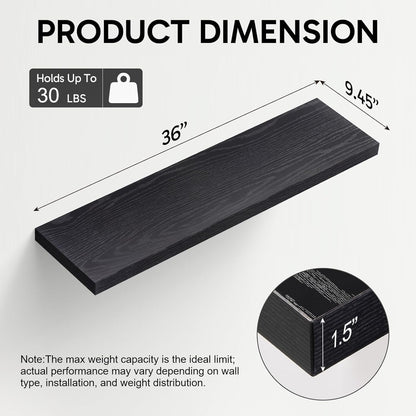 BAYKA Floating Shelves for Wall, 36 inches Long Wall Mounted Rustic Wood Shelves for Bathroom, Bedroom, Living Room, Kitchen, Office, Hanging Shelf for Books/Storage/Decor(Black,Set of 2)