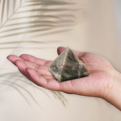 Amazing Gemstone Chrysoberyl Cats Eye Pyramid Crystal Healing Stones - 1.5" Great Pyramid Figurine of Natural Stone Pyramid for Meditation, Reiki, Chakra Balancing and Crystal Pyramids Grid