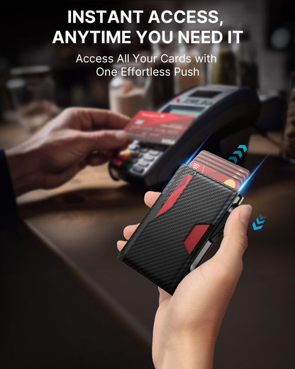 typecase Wallet for Men: Rfid-blocking with Money Clip Slim Leather Bifold ID Window Smart Pop Up Card Case Front Pocket Wallet with Gift Box (Carbon Fiber Black)