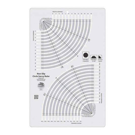Creative Grids Circle Savvy 11-3/4in x 18-1/2in Quilting Ruler – CGRSAV1 – Made in USA, Non-Slip Grip Acrylic Fabric Strip Cutting, Sewing, Crafting, Patchwork Ruler & Template