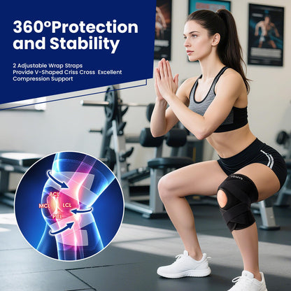 JOMVD Knee Brace for Knee Pain, Meniscus Tear, ACL, Adjustable Knee Support with Side Spring Stabilizers for Meniscus Tear, Arthritis, Patella Stability, Knee Pain Relief, Women and Men, Large